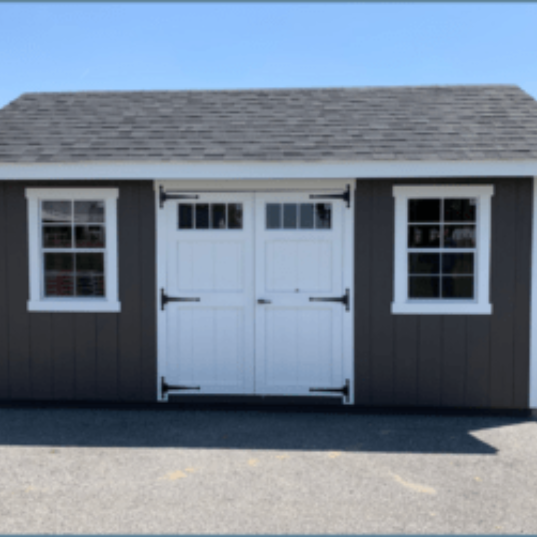 Nantucket Shed SmartSide Siding Transom Windows in Wood Doors 12″ on Center PT Floor Joists