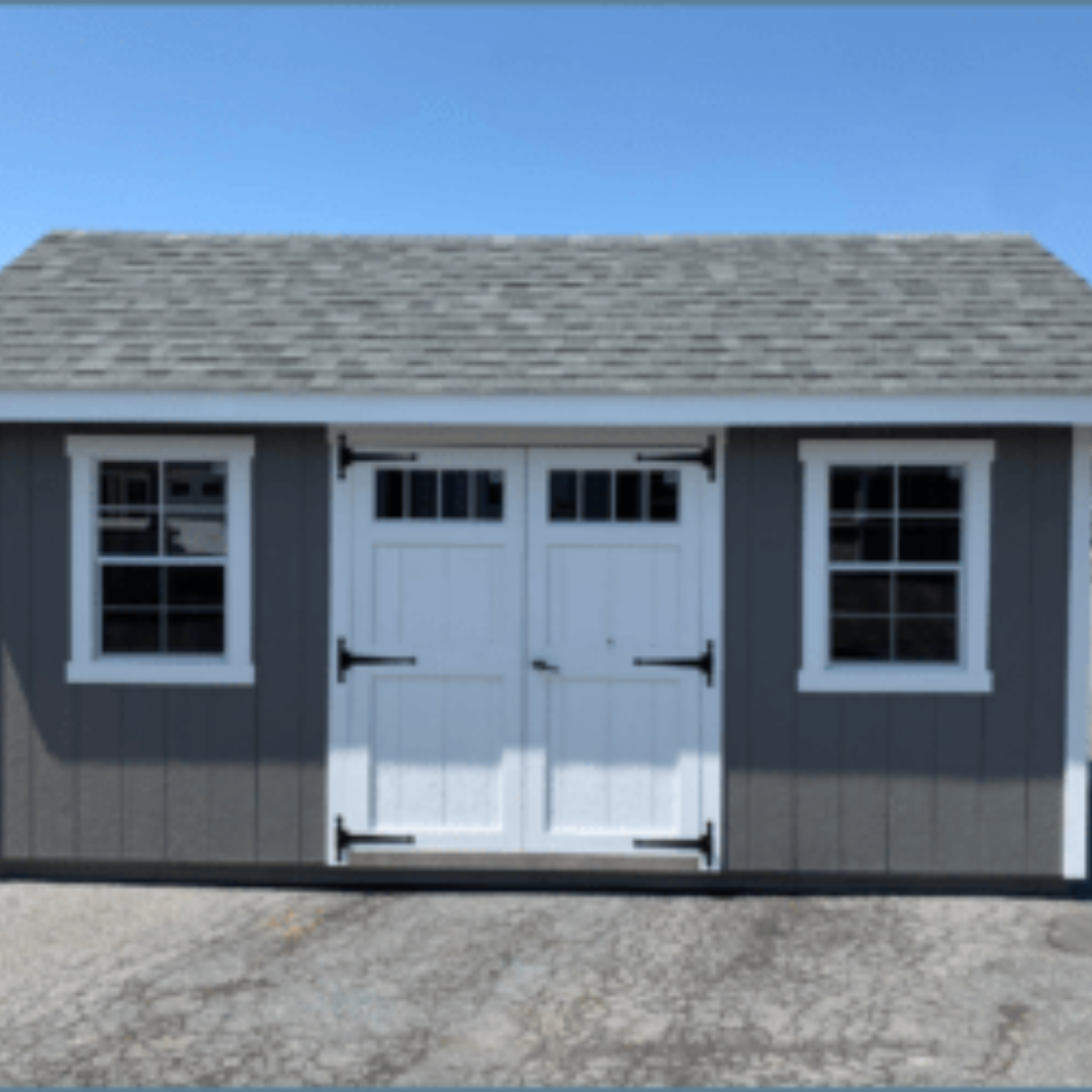 Nantucket Shed SmartSide Siding Transom Windows in Wood Doors 12″ on Center PT Floor Joists