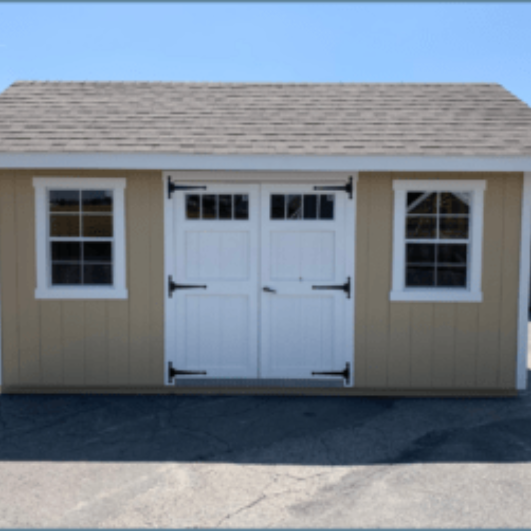Nantucket Shed SmartSide Siding Transom Windows in Wood Doors 12″ on Center PT Floor Joists