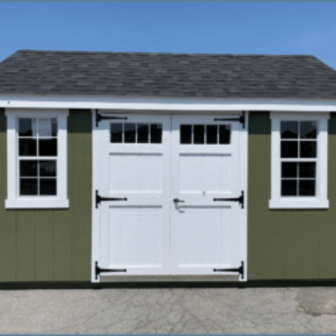 New England Shed 10×14 A-Frame SmartSide Siding Aluminum Transom Windows