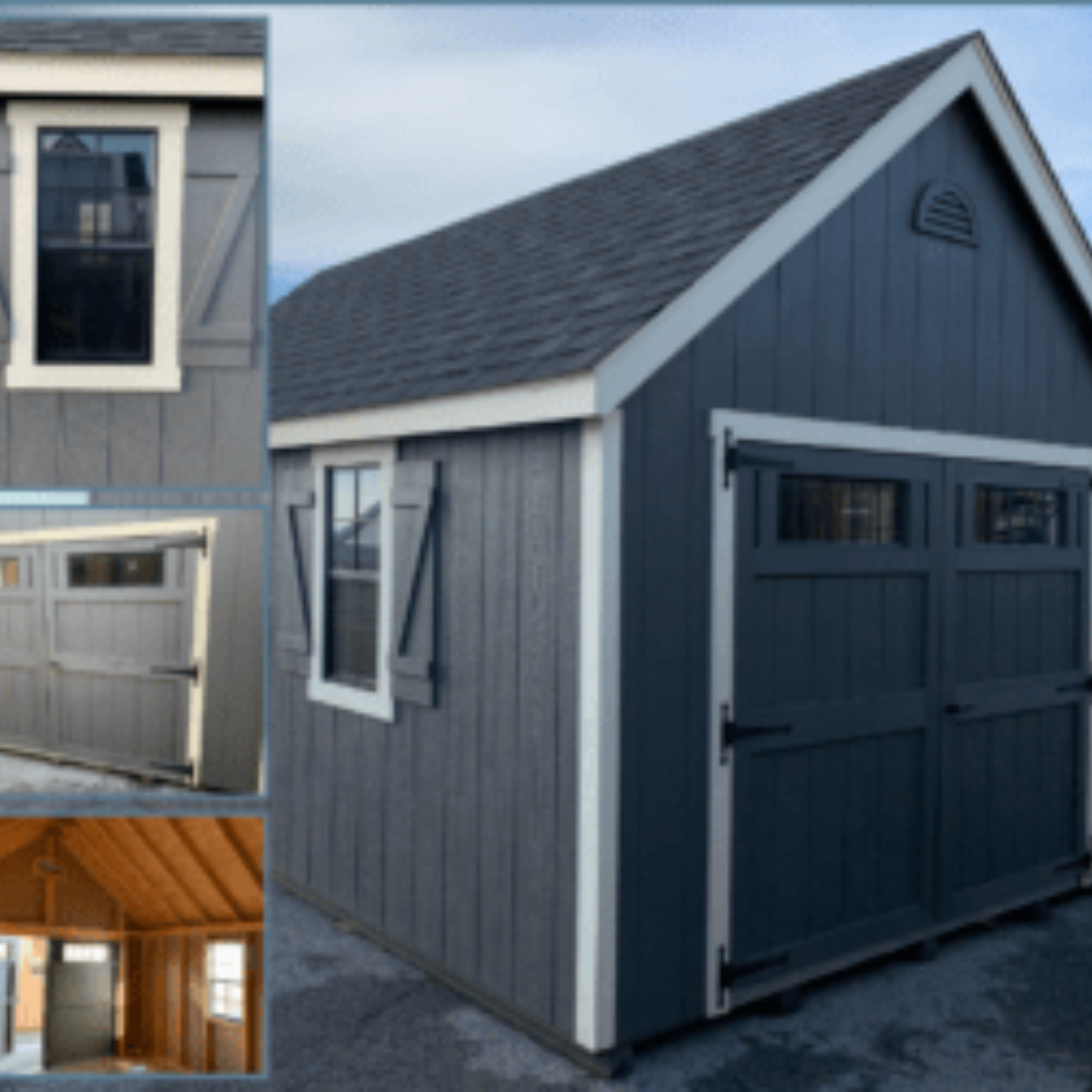 New England Shed 12×16 Moon Vents Wood Shutters Upgraded Doors
