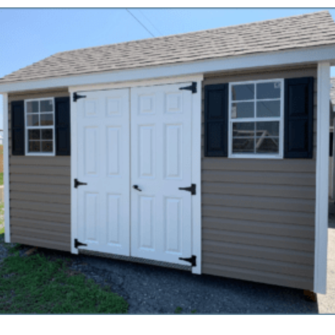 Traditional Shed   8×12  A-Frame  Vinyl Siding  12″ on Center PT Floor Joists