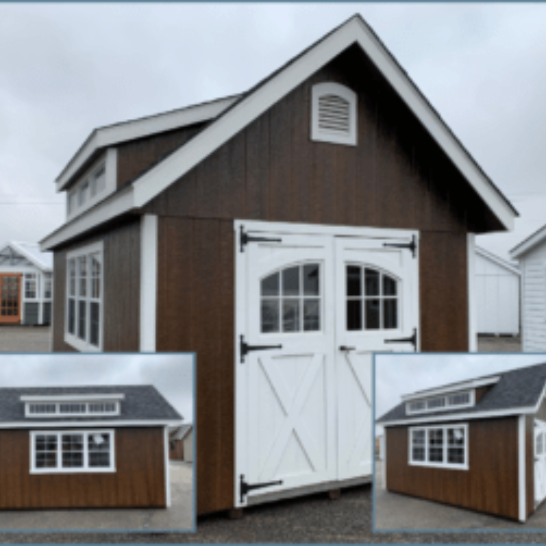 Manor Shed  10×16  SmartSide Siding  Double Carriage Doors  Interior Shelves  24×36 Additional Window