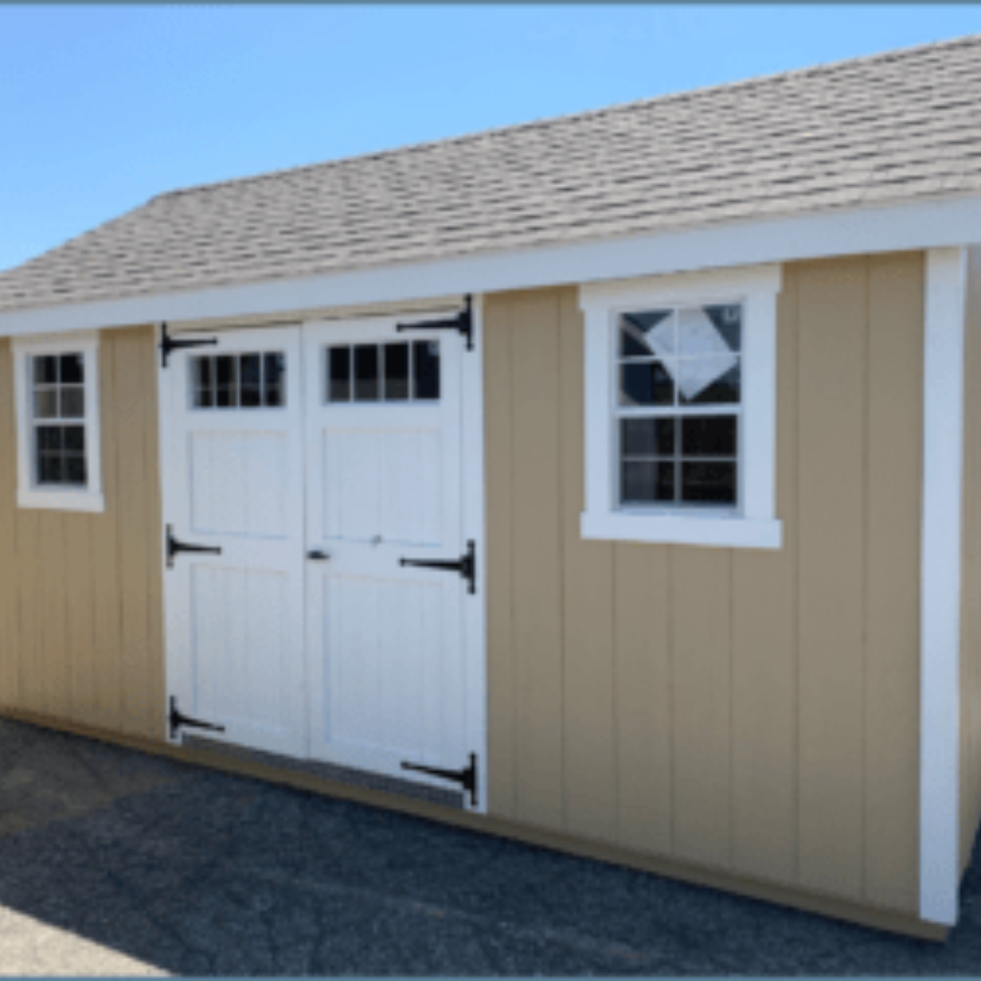 New England Shed   10×16  SmartSide Siding  Aluminum Transom Windows  12″ on Center PT Floor Joists