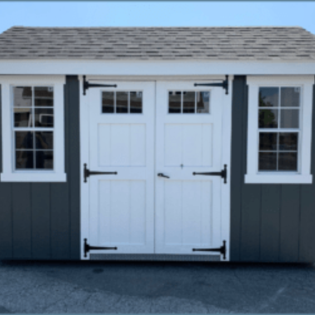 New England Shed  8×12  A-Frame  SmartSide Siding  Aluminum Transom Windows