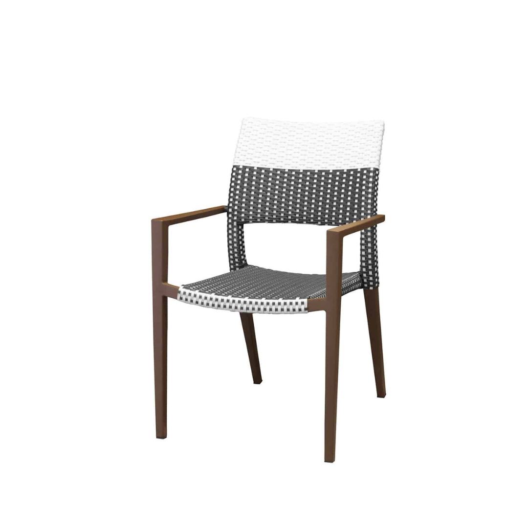 Chloe Dining Arm Chair - Espresso & White Wicker - Espresso Frame