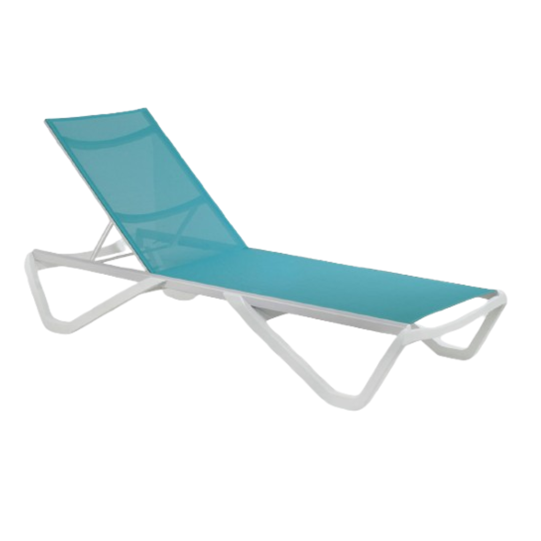 Wave Armless Chaise Silver/White Frame - Turquoise Sling