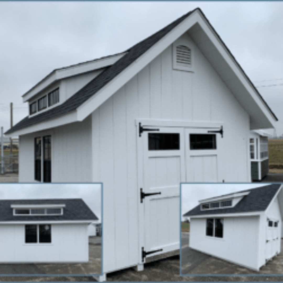 Nantucket Shed  10×16  Black Windows  Transom Windows  12″ on Center PT Floor Joists