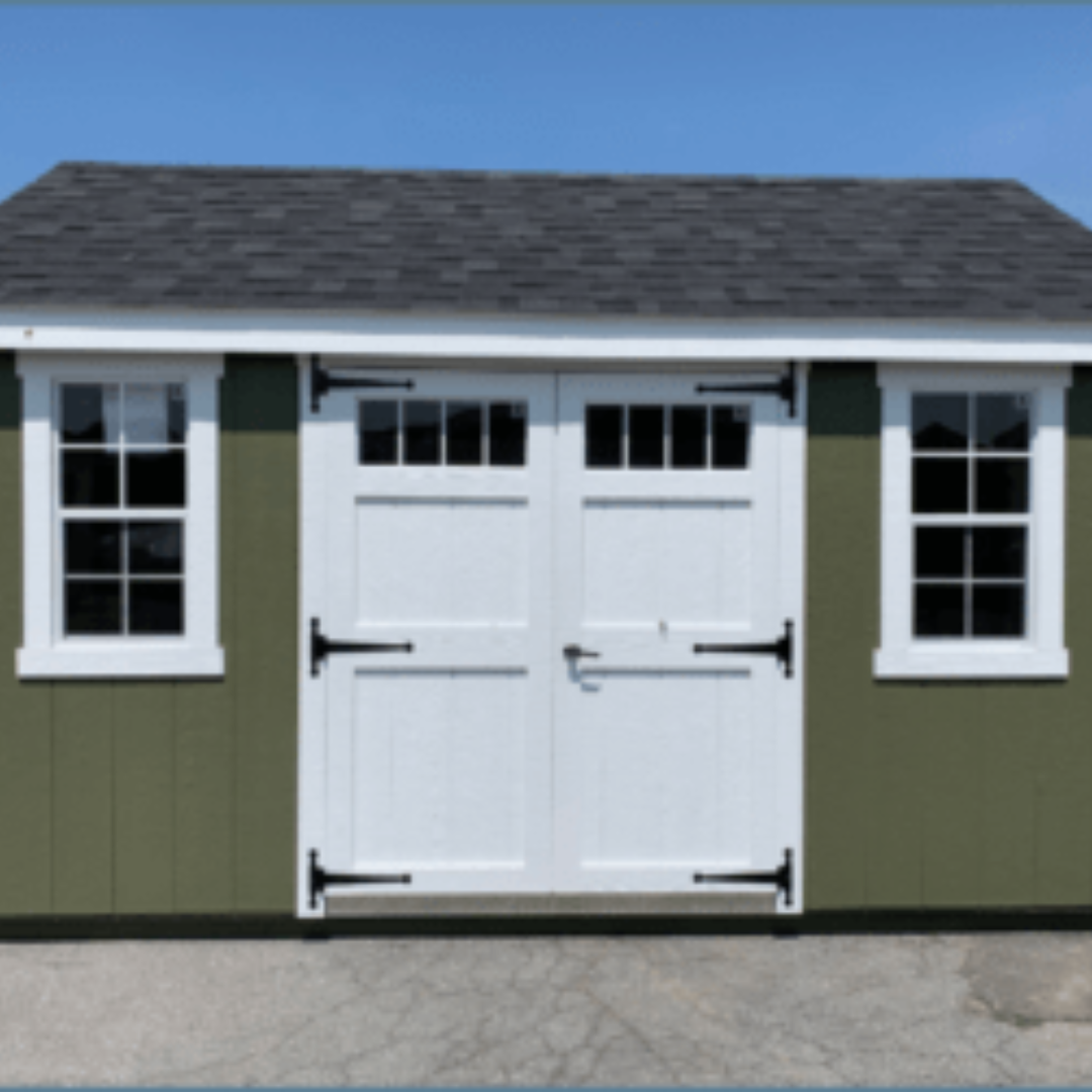 New England Shed   10×14  A-Frame  SmartSide Siding  Aluminum Transom Windows