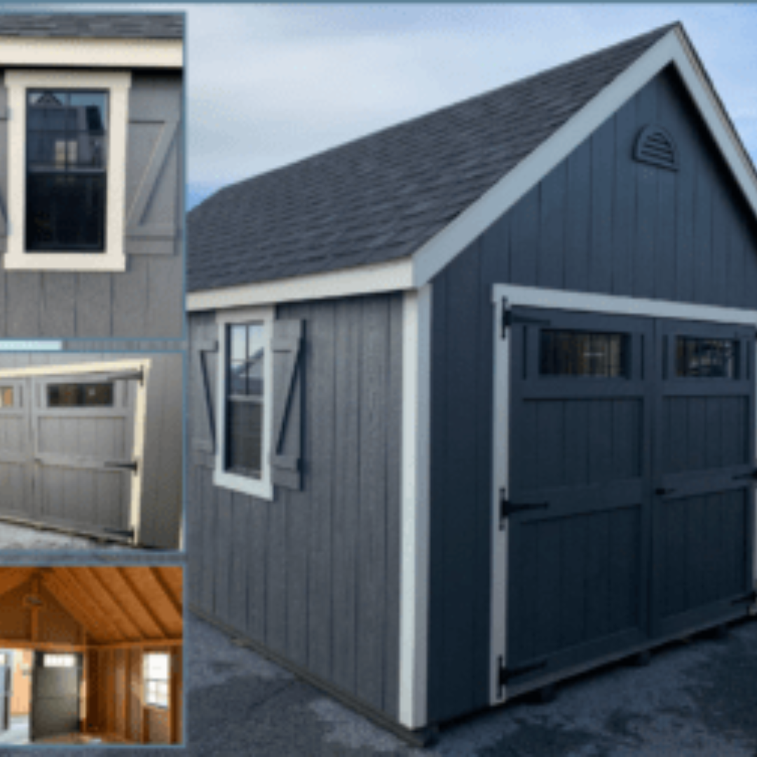 New England Shed   12×16  Moon Vents  Wood Shutters  Upgraded Doors